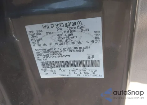 2006 Ford F-150 Fx4/Lariat/Xlt z USA, uszkodzony, nr VIN 1FTPW14V36FB63577